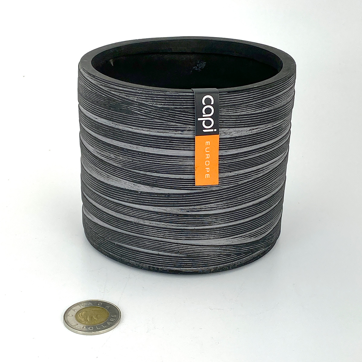 Capi Vase Cylinder Loop Black Pot 12x11