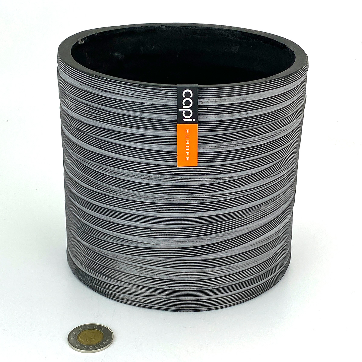 Capi Vase Cylinder Loop Black Pot 17x17