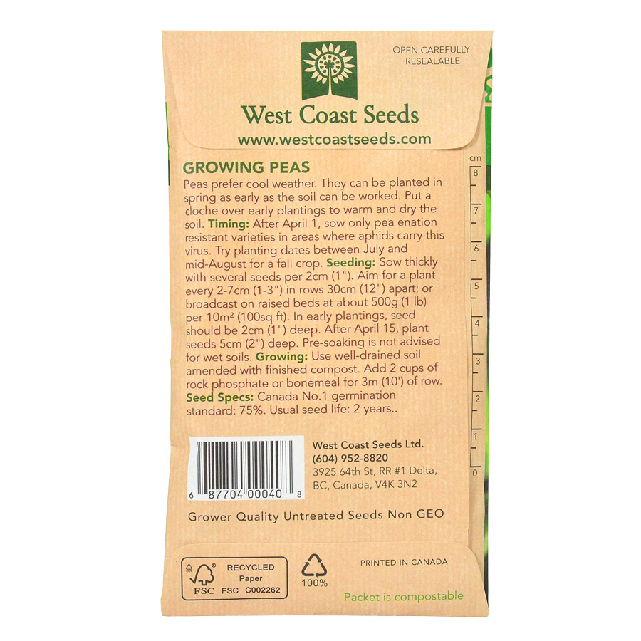 Cascadia Snap Peas Seeds | West Coast Seeds | Art's Nursery Ltd